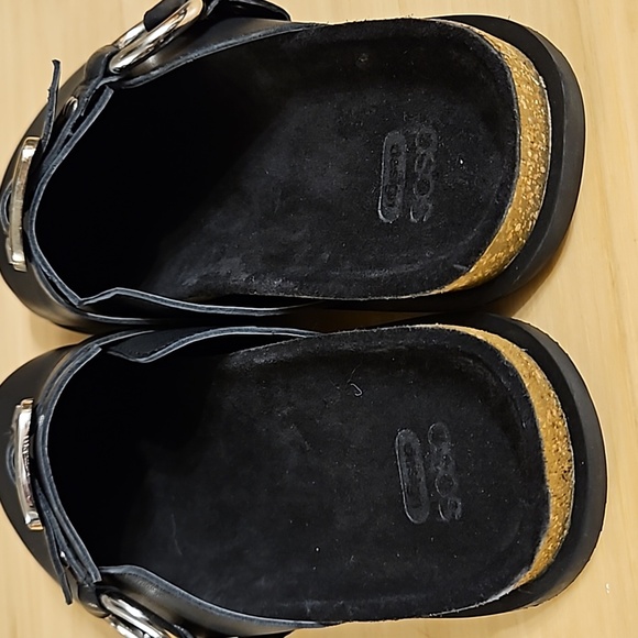 ASOS DESIGN Muse Premium black leather mule silver buckle black NWT sz.7 slides - Picture 2 of 7